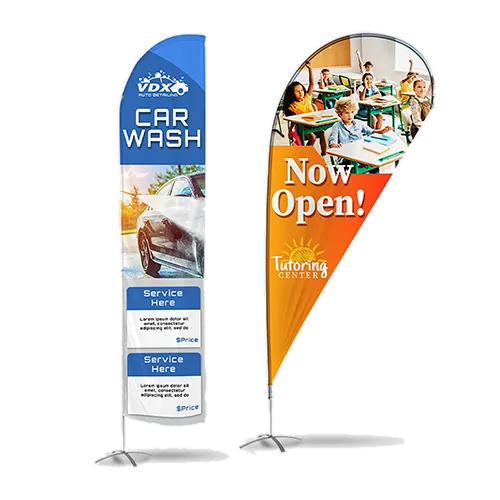 Feather & Teardrop Flags printed by the North San Antonio shop